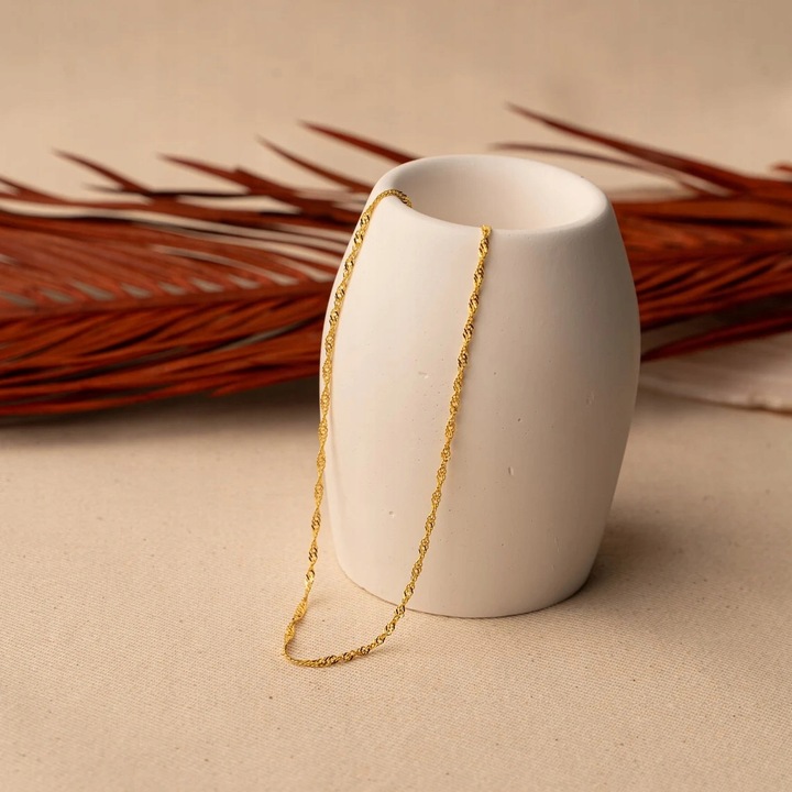 PIĘKNY ZŁOTY NASZYJNIK DAMSKI SINGAPUR SKRĘCANY 50 cm SREBRNY ŁAŃCUSZEK 925