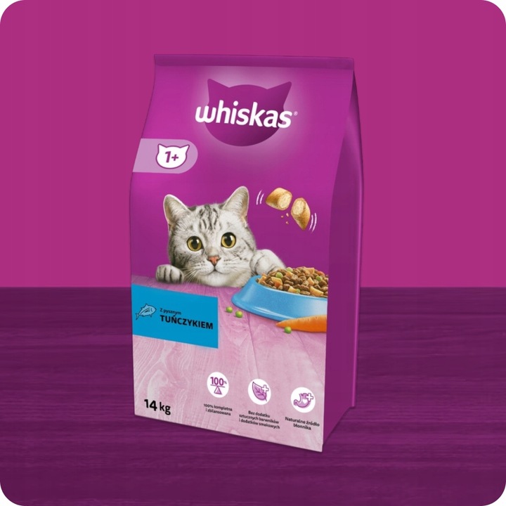 SUCHA KARMA WHISKAS DLA KOTA Z PYSZNYM TUŃCZYKIEM 14KG