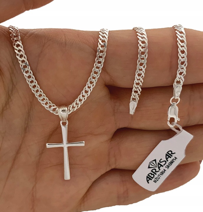 SREBRNY ŁAŃCUSZEK MĘSKI ROMBO I KRZYŻYK 030/50CM ZESTAW IDEALNY NA PREZENT