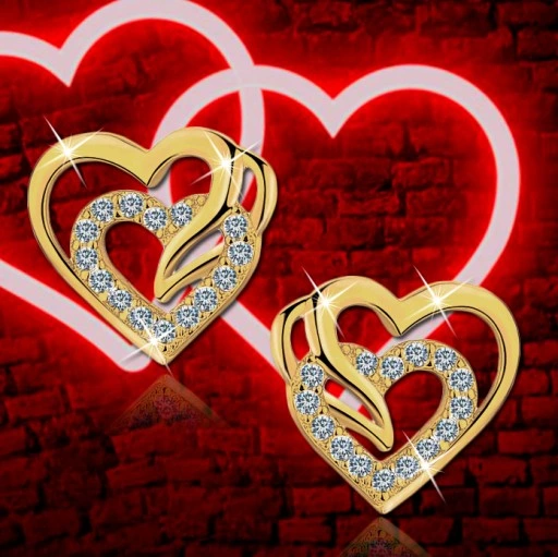 ZŁOTE KOLCZYKI WKRĘTKI SZTYFTY SERCA, KOLCZYKI SREBRO PRÓBA 925 ORYGINALNE