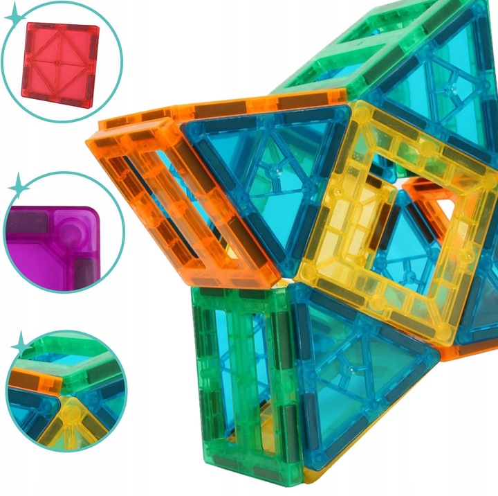 DUŻE KLOCKI MAGNETYCZNE KONSTRUKCYJNE KAFELKI 70 el Rainbow Magnetic Tiles