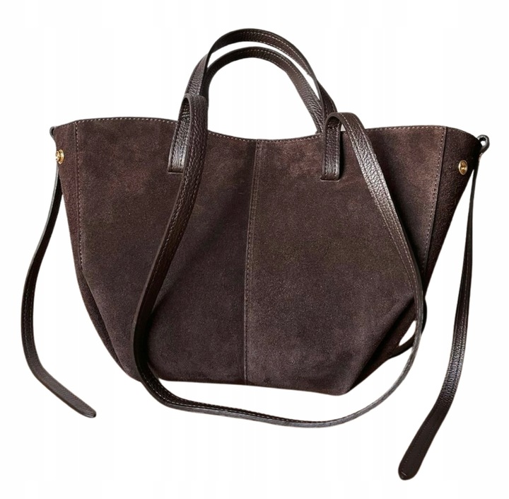 Czekoladowa zamszowa torebka brązowa shopper ZAMSZ NATURALNY łódka