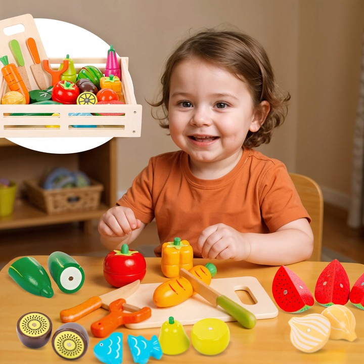 DREWNIANE WARZYWA OWOCE DO KROJENIA NA MAGNES DLA DZIECI ZESTAW XXL