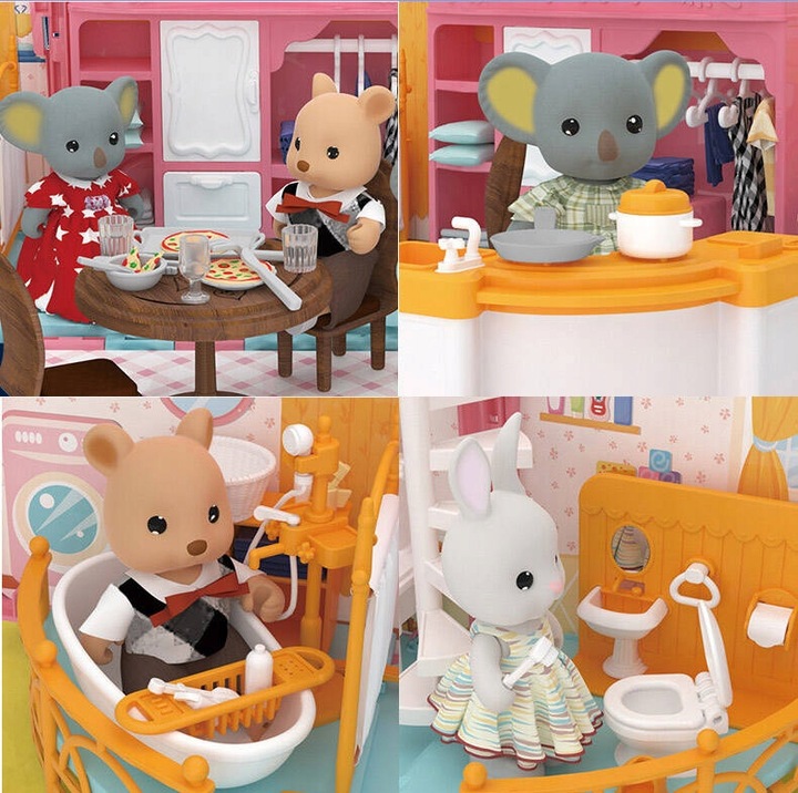 DUŻE AUTO dla LALEK AUTOBUS KAMPER WAKACYJNY rozkładany otwierany DOMEK