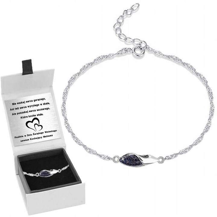 BRANSOLETKA SREBRNA 925 DAMSKA NOC KAIRU GRAWER NA WALENTYNKI SREBRO