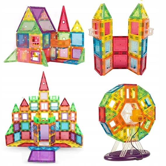 Klocki MAGNETYCZNE duży zestaw mocne magnesy PANELE MŁYN 130 elementów