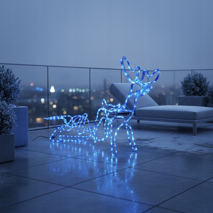 Renifer z Saniami LED Świecący Świąteczny Na Zewnątrz Do Ogrodu Niebieski