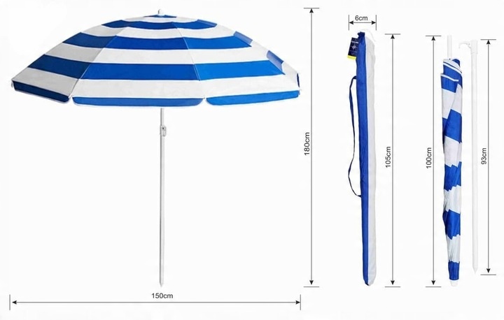 Parasol Plażowy Ogrodowy Łamany Filtr UV 50 + Pokrowiec Captain Mike