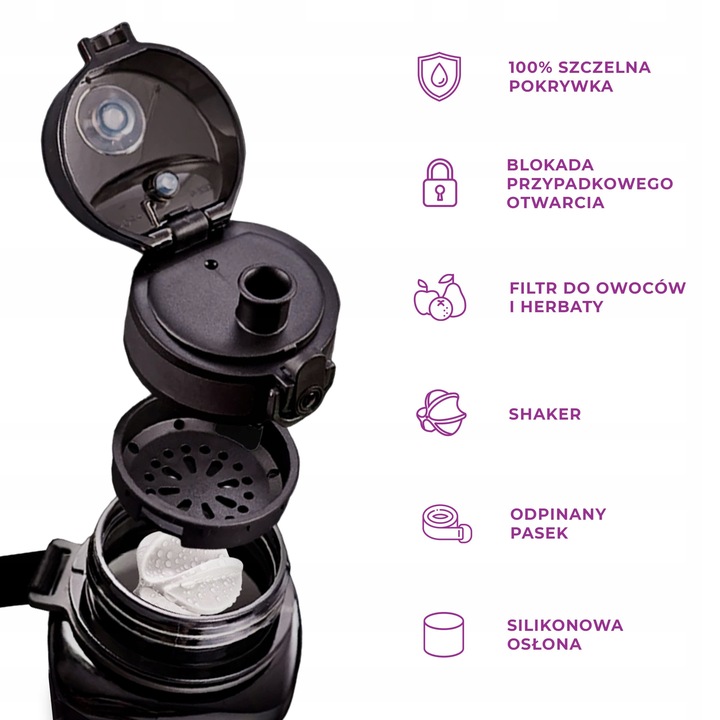 BUTELKA NA WODĘ SPORTOWA 550ML SHAKER DO BIAŁKA DO ODŻYWEK TRITAN FIOLETOWY