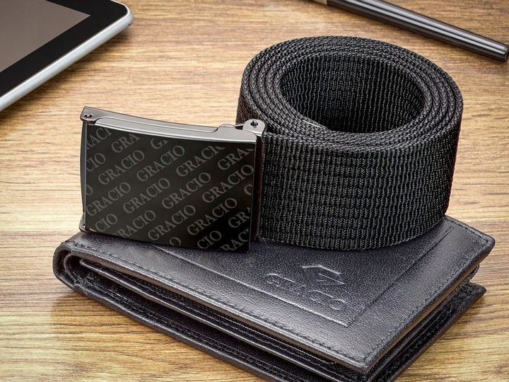 Długi Pasek Męski Parciany Wojskowy Szeroki Czarny Zaciskowa Klamra 135cm