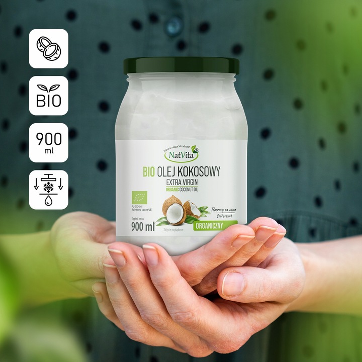 Olej Kokosowy BIO Extra Virgin 900ml Nierafinowany Ekologiczny NatVita