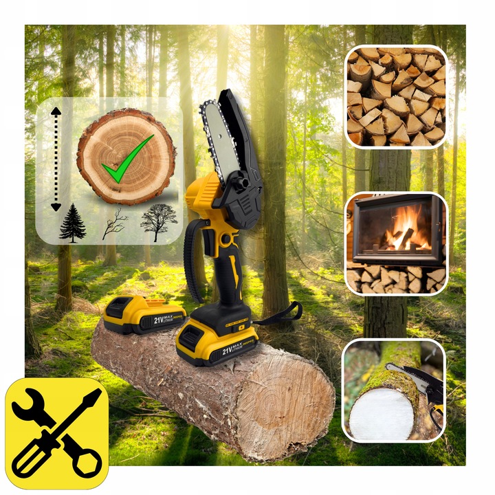 Piła Łańcuchowa Akumulatorowa Mini Pilarka 4''/6'' cali 2xAKU 2xPROWADNICE