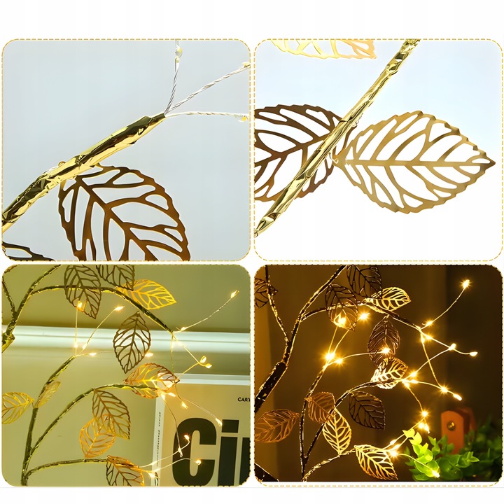 DRZEWKO LAMPKA BONSAI LED 50 CM ZŁOTE LISTKI LIŚCIE CHOINKA ŚWIECĄCE USB