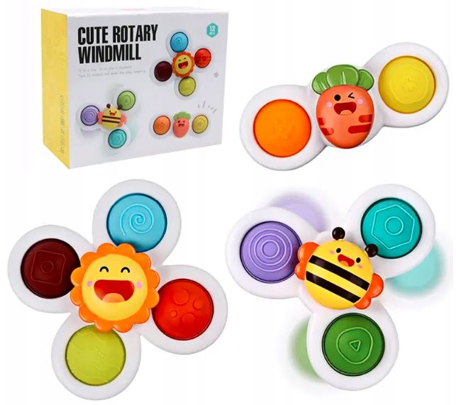 FIDGET SPINNER Z PRZYSSAWKĄ SENSORYCZNY OBROTOWY GRZECHOTKA KĄPIEL 3 SZTUKI