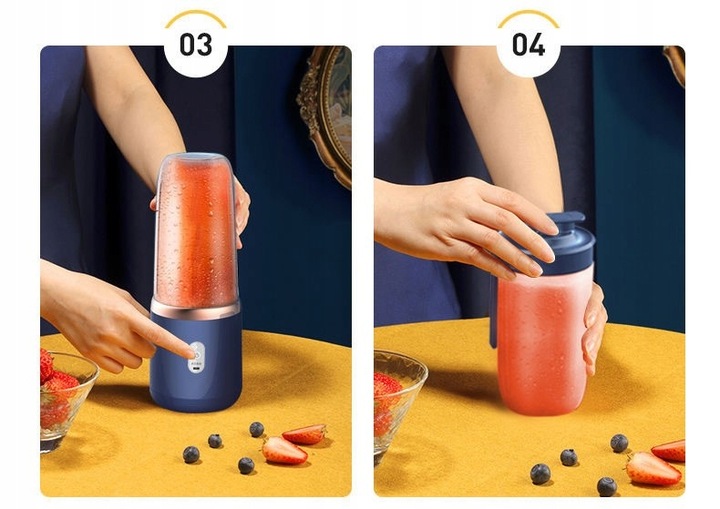 BLENDER KIELICHOWY PRZENOŚNY BEZPRZEWODOWY KEMPING 400ML 2 KUBKI