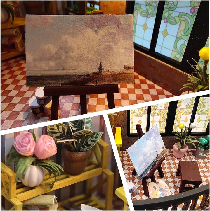 Domek dla Lalek Drewniany LED Piętrowy Retro Model do Złożenia DIY Meble