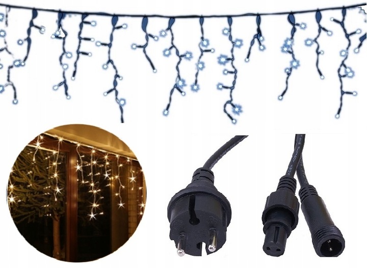 SOPLE 120LED GIRLANDA GRUBY ZIELONY KABEL FLASH Białe ciepłe + błysk zimny