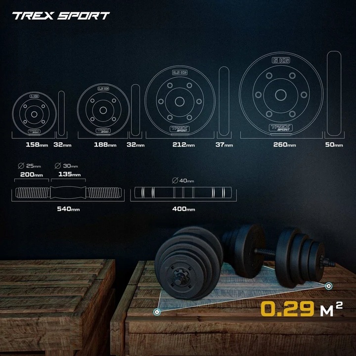 Hantle regulowane bitumiczne sztanga 40kg zestaw hantli 2x20kg Trex Sport