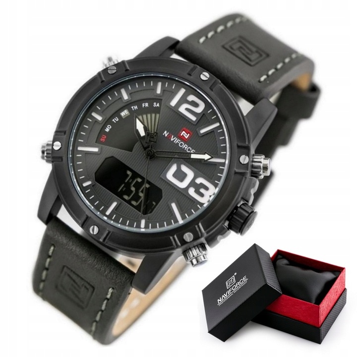 ZEGAREK MĘSKI NAVIFORCE CARBON +BOX +GRAWER datownik budzik stoper minutnik