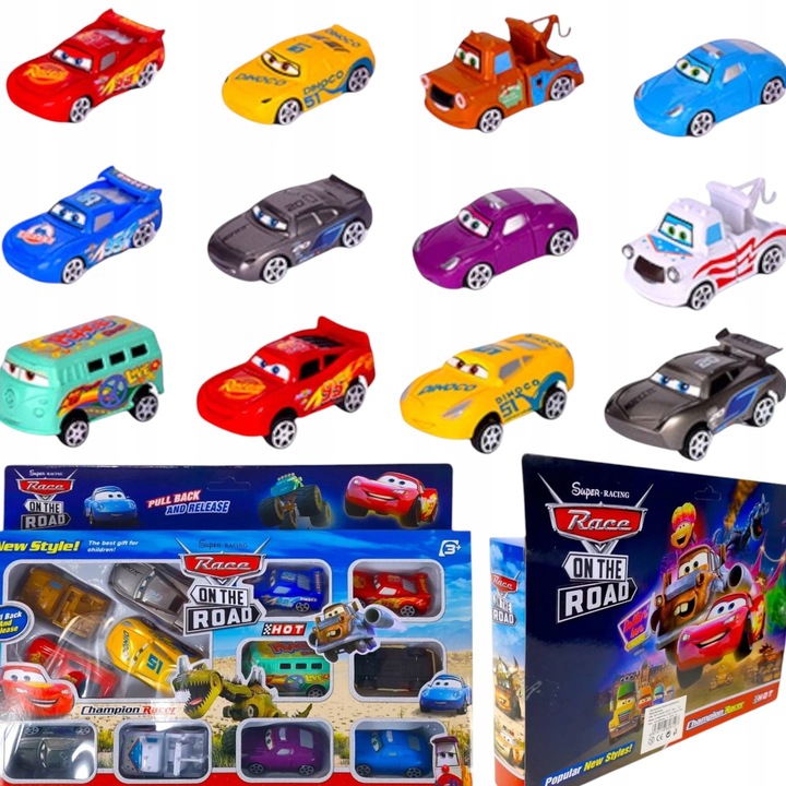 SAMOCHODY Z BAJKI CARS POJAZDY AUTA ZESTAW 12 SAMOCHODÓW 12w1 ZYGZAK ZŁOMEK