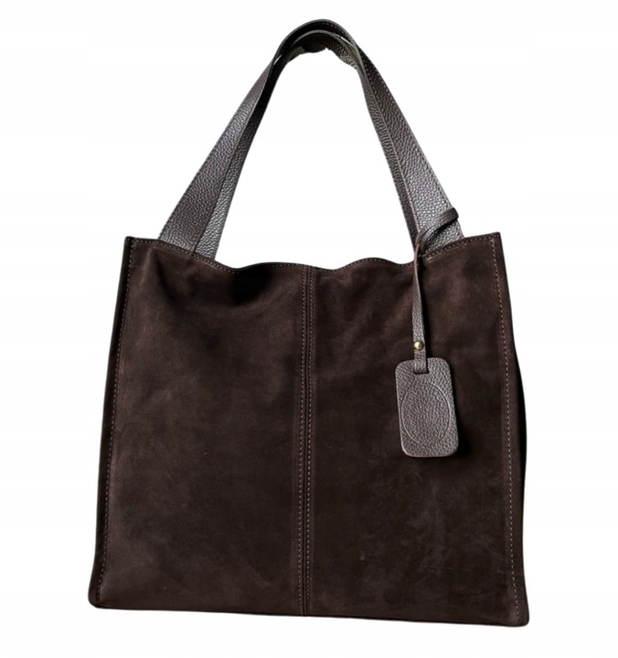 Czekoladowa zamszowa torebka shopper brązowa ZAMSZ NATURALNY Vera Pelle