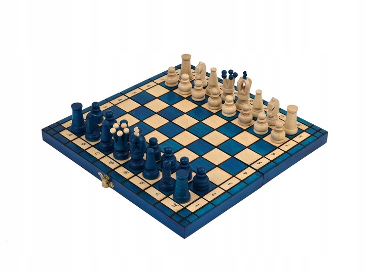TURKUSOWE Szachy drewniane Królewskie 31x31 we wkładce PRODUCENT