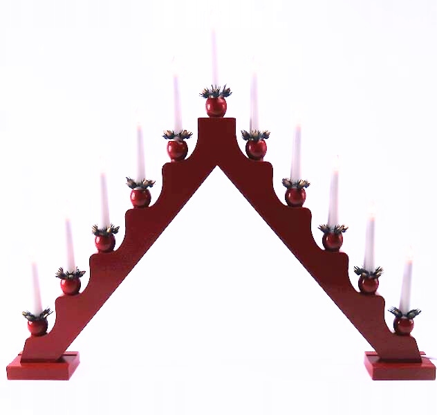 DREWNIANY ŚWIECZNIK ADWENTOWY LED DUŻY CZERWONY