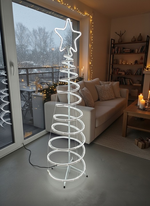 Choinka LED Neonowa Zimna Biel 120 cm Świąteczna Ozdoba Świecąca Zewnętrzna