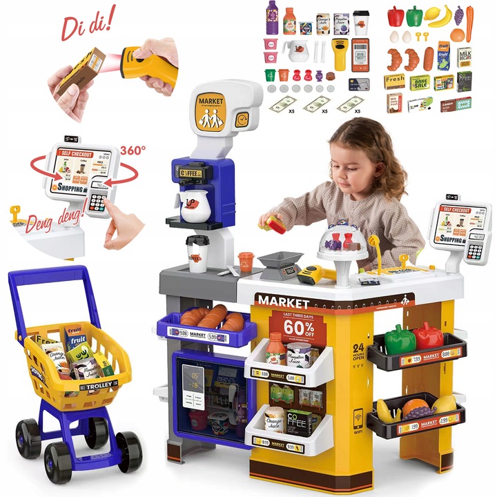 SUPERMARKET SKLEP OBROTOWA KASA dla Dzieci LODÓWKA KOSZYK MATADI