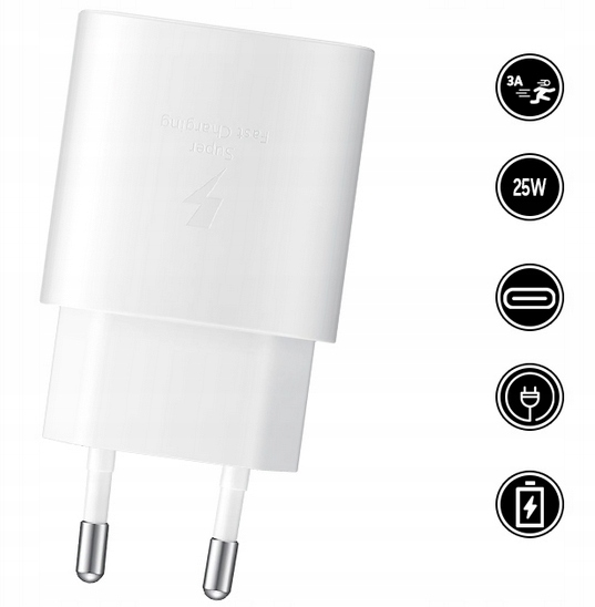Kostka adapter USB C SAMSUNG 25W biała SUPER FAST