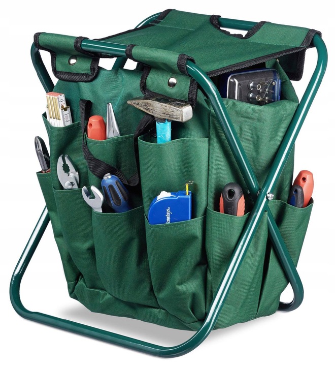 Stołek Składany Taboret Ogrodowy Wędkarski Z Torbą Na Narzędzia