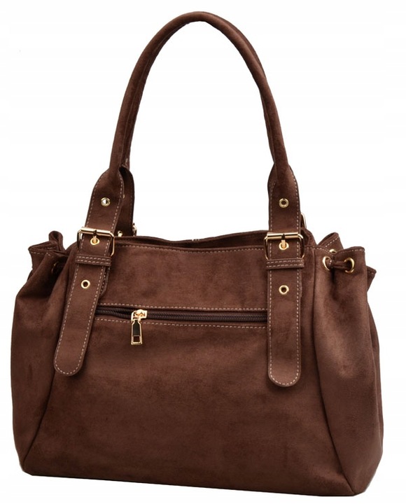 BESTINI torebka damska KLASYCZNA na ramię A4 ZAMSZ czekolada shopper