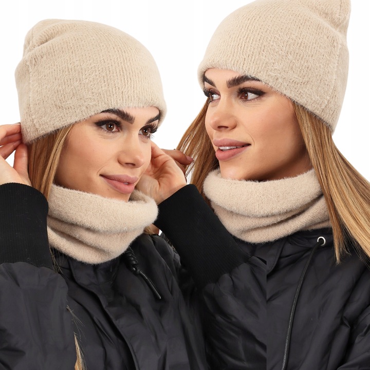 CZAPKA ALPAKA MODNA GŁADKA DAMSKA KOBIECA CIEPŁA NA ZIMĘ KARMELOWY 2110