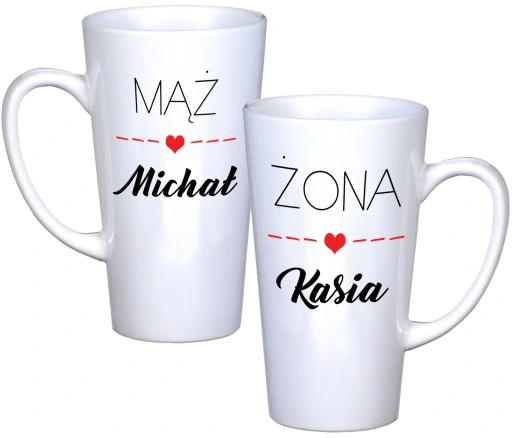 KOMPLET KUBKÓW LATTE DLA PAR PREZENT DUŻE 450ml PREZENT Z NADRUKIEM