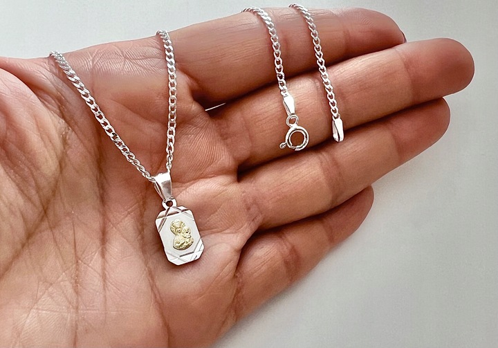 Srebrny medalik Matka Boska 925 + łańcuszek 45 cm komunia / chrzest prezent