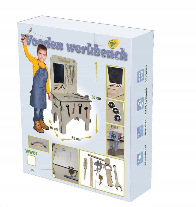 Drewniany warsztat majsterkowicza tablet kłódka imadło schowek piła POLSKI!