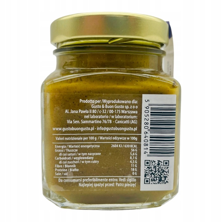 PASTA PISTACJOWA 100% 100G MASŁO PISTACJOWE Z PISTACJI KREM GUSTO & BUON GU