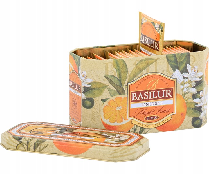 Basilur TANGERINE czarna herbata MANDARYNKA torebki PUSZKA - 20 x 2 g
