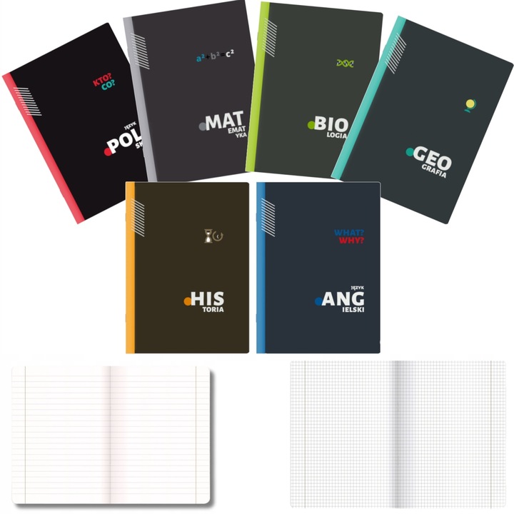 KOMPLET 6 ZESZYTÓW ZE ŚCIĄGĄ A5/60K ŚCIĄGA KOLOROWA 60 KARTEK KLASA 5-6 TOP