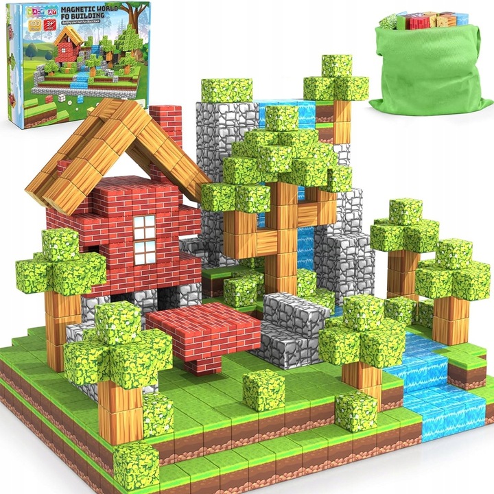 MAGNETYCZNE KLOCKI KONSTRUKCYJNE CHATY KOSTKI 3D STEM DLA DZIECI 100EL