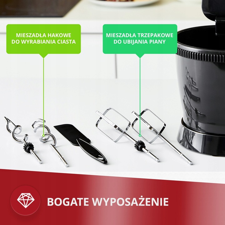 Mikser ręczny 2 misy obrotowe zestaw czarny MPM MMR-22Z/C 750W