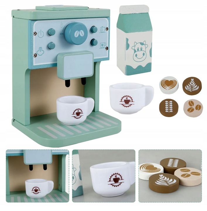 KAWIARNIA DLA DZIECI DREWNIANY EKSPRES DO KAWY AUTOMAT KUCHNIA FILIŻANKI