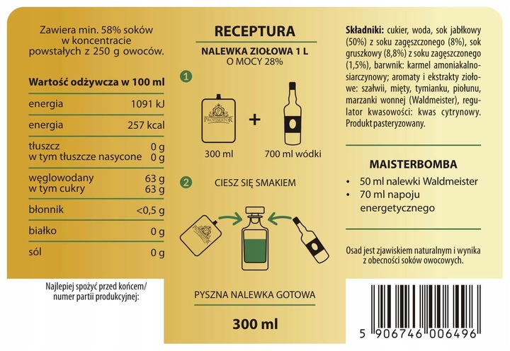 Bezalkoholowy koncentrat ziołowo-owocowy WALDMAISTER PROFIMATOR box 9x300ml
