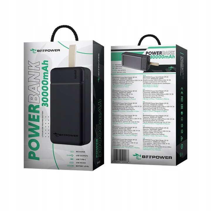 BeePower Power Bank 30000mAh 2 porty do ładowania