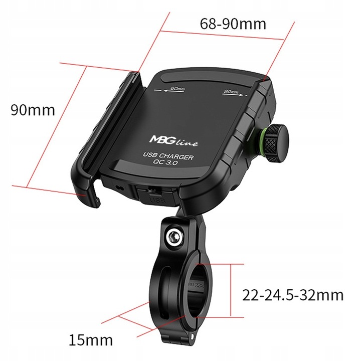 UCHWYT MOTOCYKLOWY NA TELEFON SZYBKA ŁADOWARKA USB QC3.0 MOTOCYKL + KABEL