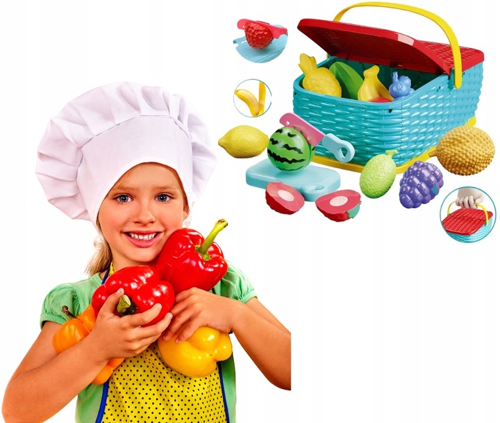 ZESTAW KOSZYK Z PRODUKTAMI OWOCE NA RZEPY DO KROJENIA SKLEP KUCHNIA