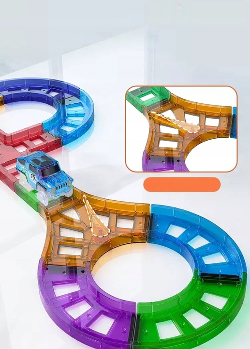 KLOCKI MAGNETYCZNE DLA DZIECI EDUKACYJNE PANELE KOLEJKA TOR + 2 AUTKA 59 EL