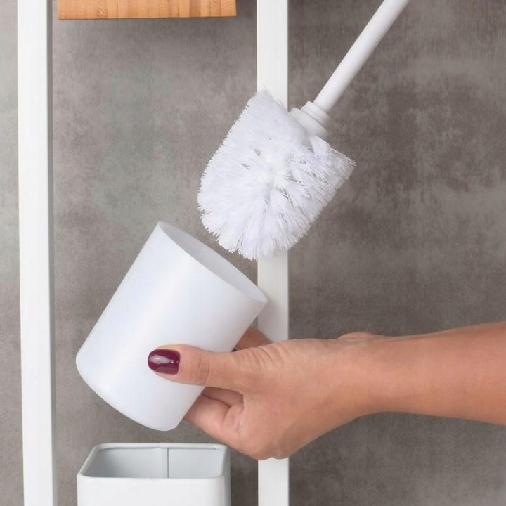 Stojak na papier toaletowy i szczotka DO ŁAZIENKI do WC biała bambus 2w1