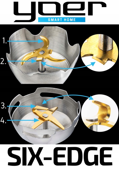 8w1 Blender ręczny Wielofunkcyjny Yoer +Tytanowe ostrza 1500W +14 ELEMENTÓW