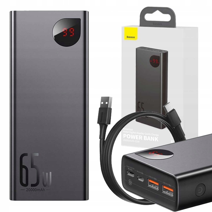 BASEUS POWERBANK 2x USB USB C micro USB 20000mAh 65W QC4.0 PD POWER BANK